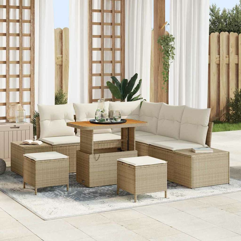 Ensemble de canapé de jardin 8 pcs beige poly rotin
