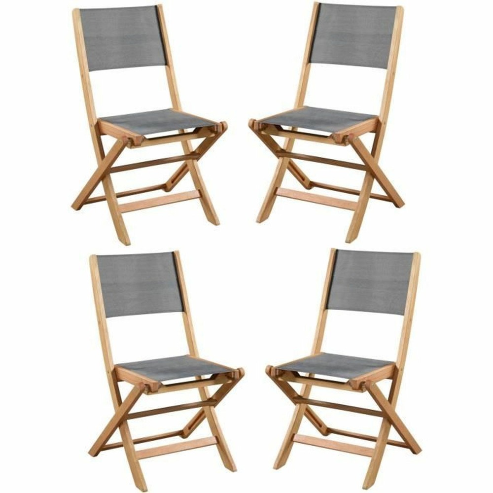 4 chaises de jardin en bois d'acacia et assise textilene - 50 x 57 x 90 cm - gris