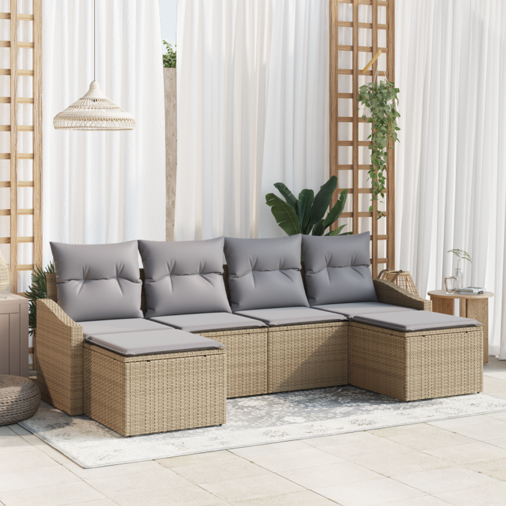 Ensemble de dîner de jardin en 6 pièces avec coussins en rattan synthétique beige