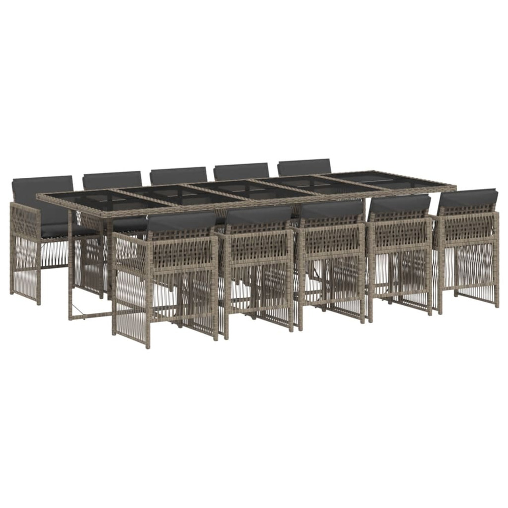 Ensemble à manger de jardin 11pcs avec coussins gris poly rotin