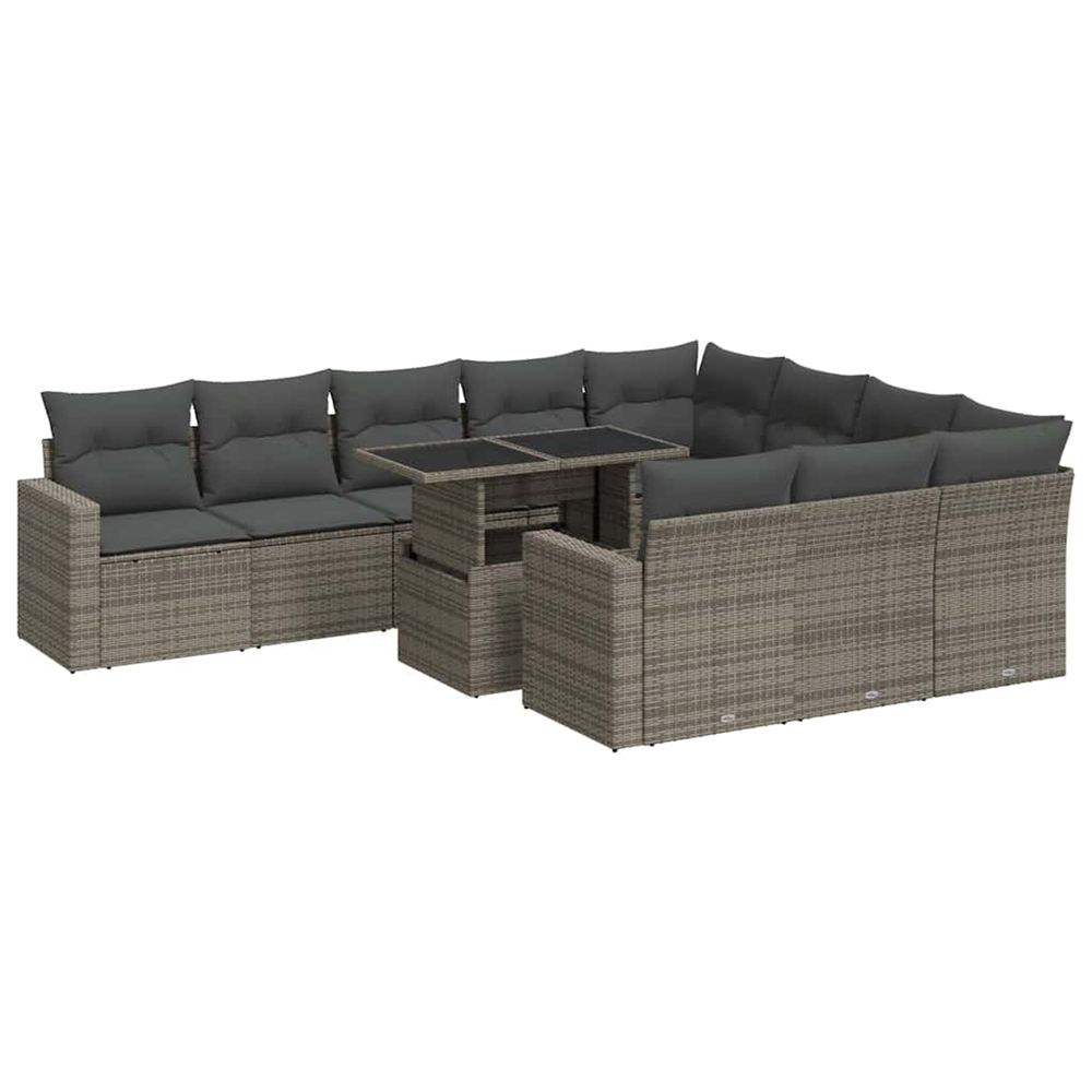 Salon de jardin 11 pcs avec coussins gris résine tressée