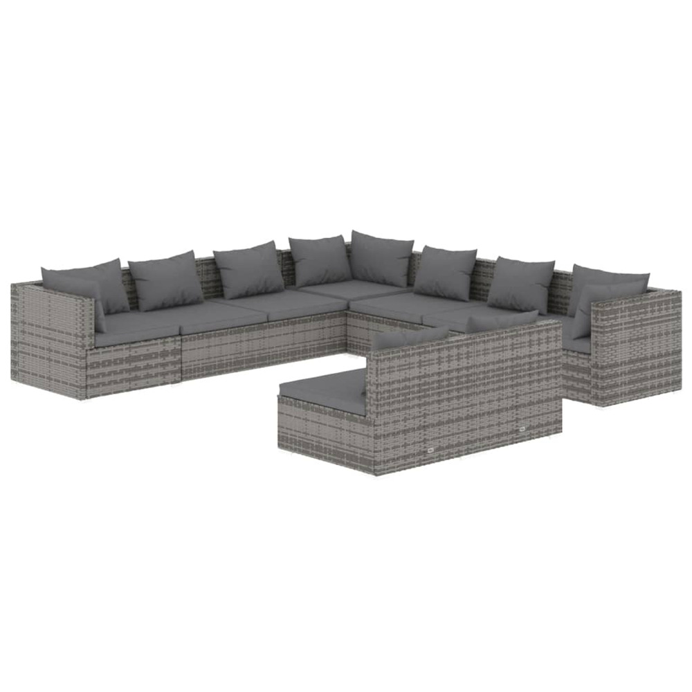 Salon de jardin 9 pcs avec coussins gris résine tressée
