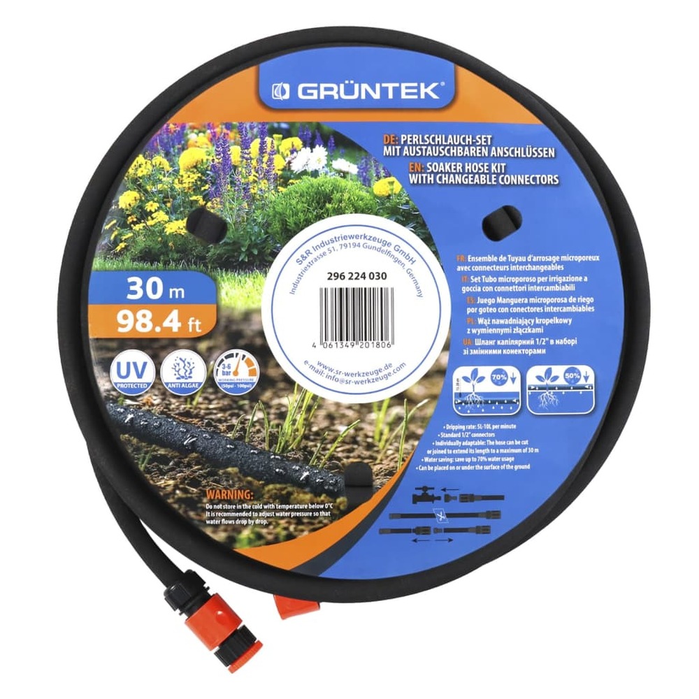 Kit de tuyau d'arrosage goutte-à-goutte 30 m noir