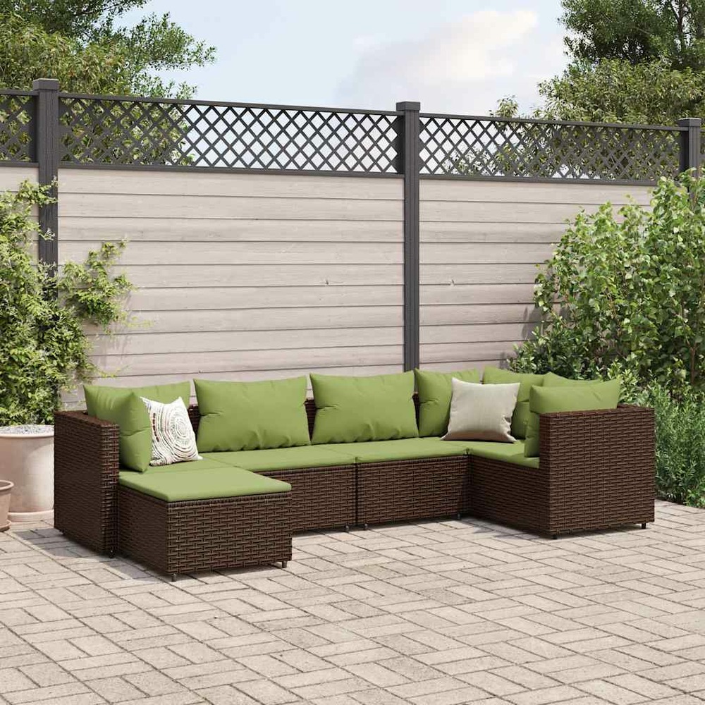 Salon de jardin 6 pcs avec coussins marron résine tressée
