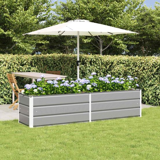 Grande jardinière acier galvanisé xxl pour terrasse et jardin style moderne 195x50x45 cm gris clair