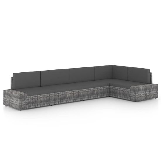 Salon de jardin 5 pcs avec coussins gris résine tressée