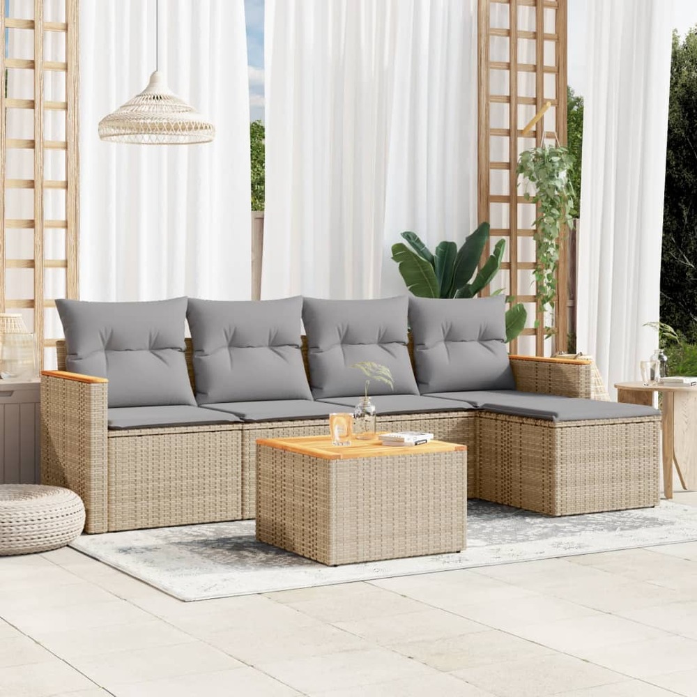Salon de jardin avec coussins 6 pcs beige résine tressée