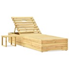 Transat chaise longue bain de soleil lit de jardin terrasse meuble d'extérieur avec table bois de pin imprégné de vert 02_001