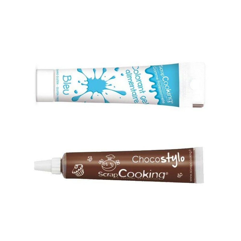Stylo chocolat + gel colorant alimentaire bleu
