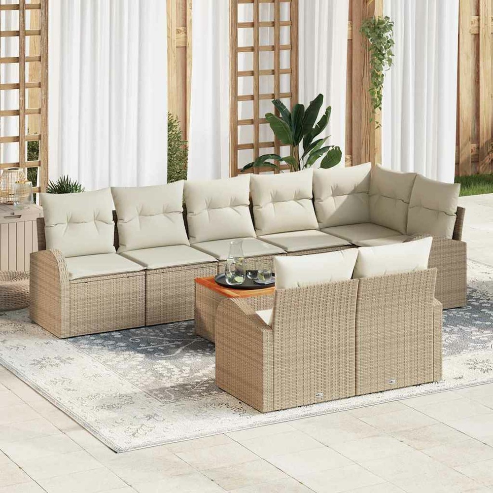 Ensemble de canapé de jardin avec coussin 9 pcs beige polyrotin