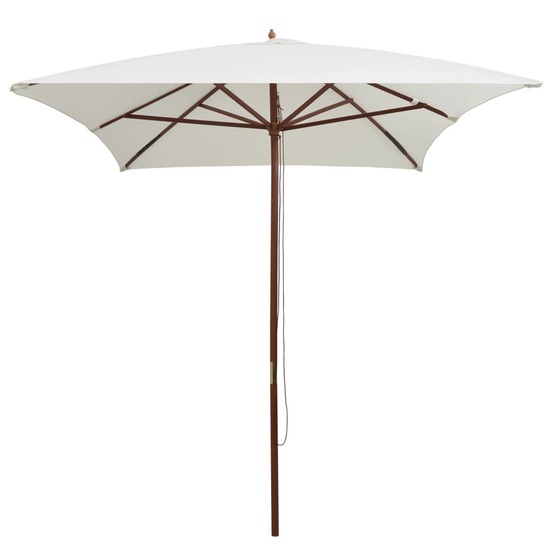 Parasol avec poteau en bois 200 x 300 cm blanc crème