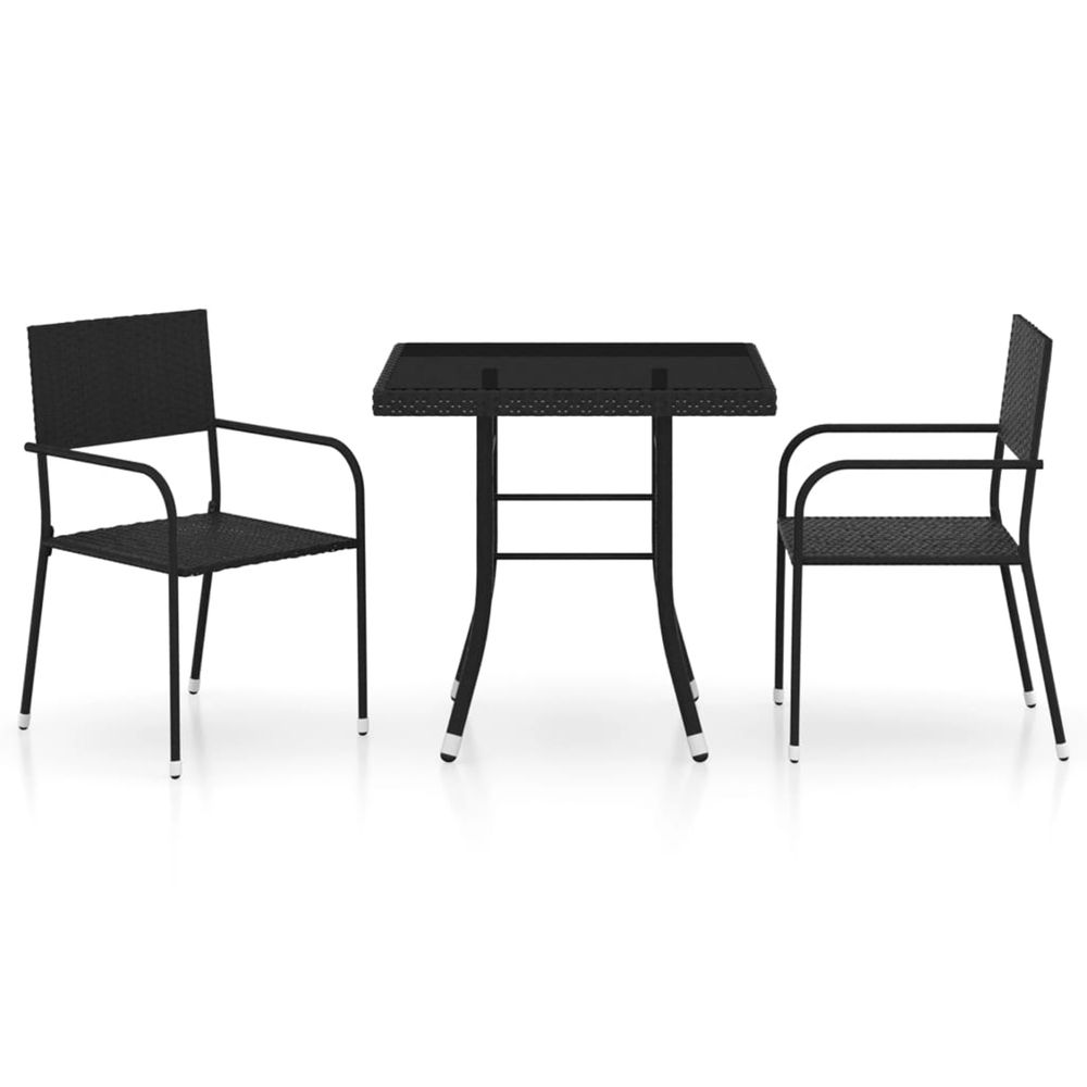 Ensemble à manger de jardin 3 pcs résine tressée noir