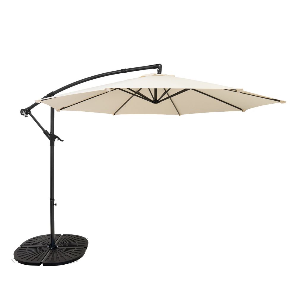 Parasol banane à mât déporté 3 m & 4 pieds en éventail - crème