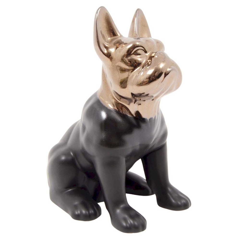 Statuette chien bouledogue en céramique zoya noir et or
