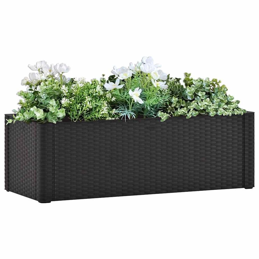 Jardinière 90l anthracite système arrosage autonome aspect rotin pour extérieur