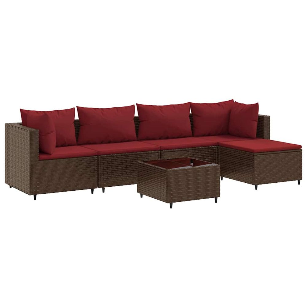 Salon de jardin 6 pcs avec coussins marron résine tressée
