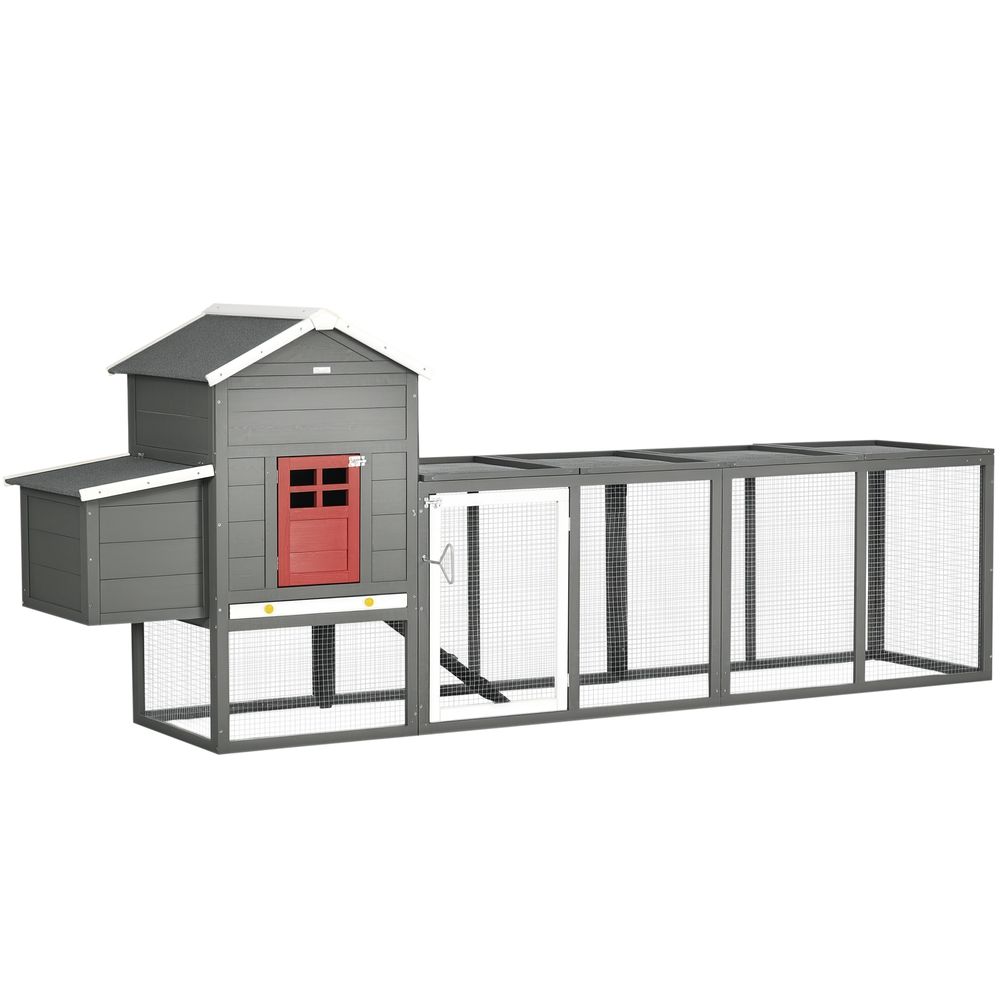 Grand poulailler bois extérieur 3 à 6 poules toit bitumé 300x66x116cm gris
