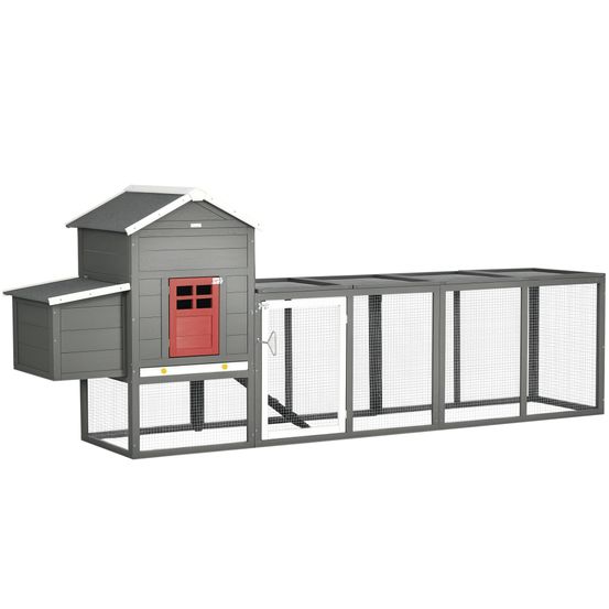 Grand poulailler bois extérieur 3 à 6 poules toit bitumé 300x66x116cm gris