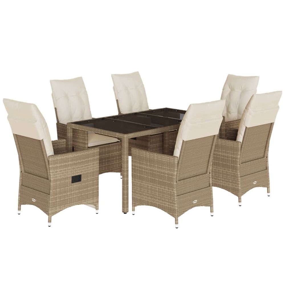 Ensemble à manger de jardin et coussins 7 pcs beige poly rotin
