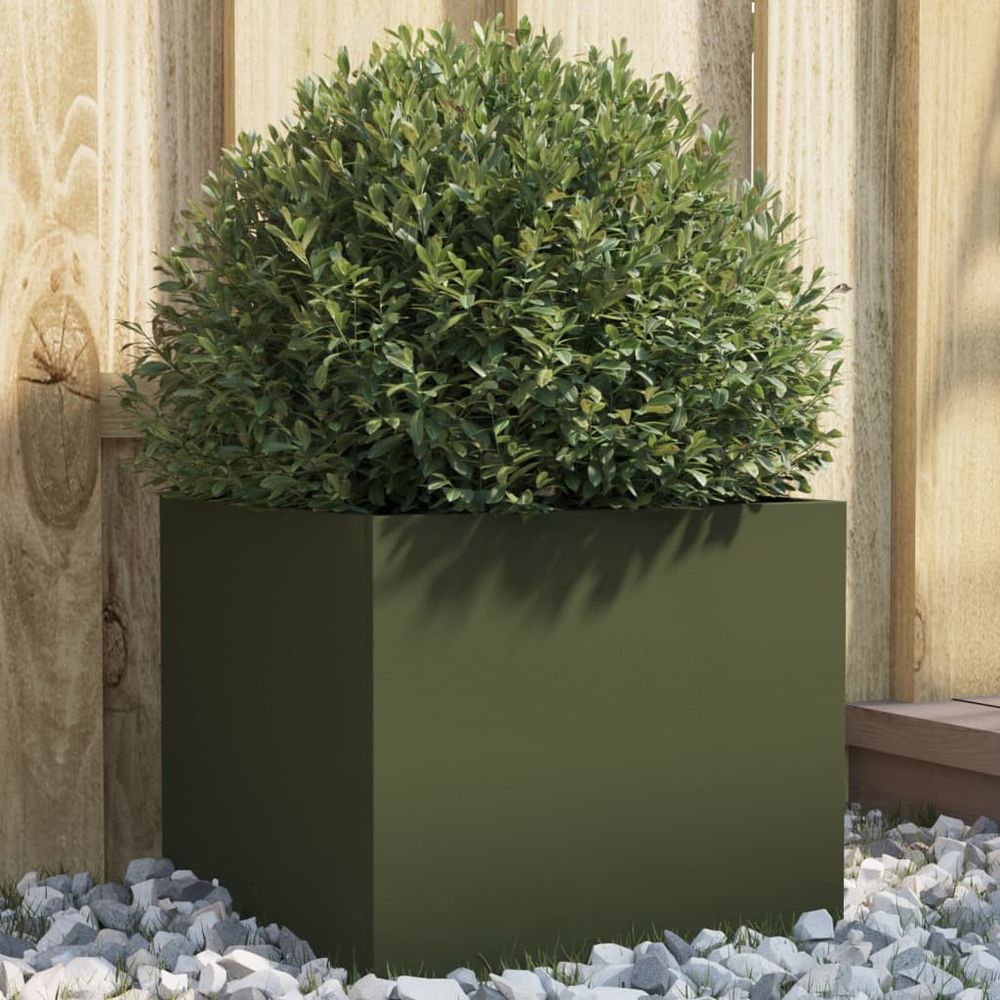 Jardinière carrée acier vert olive pour extérieur jardin balcon 32cm