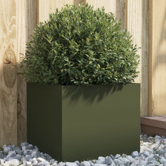 Jardinière carrée acier vert olive pour extérieur jardin balcon 32cm