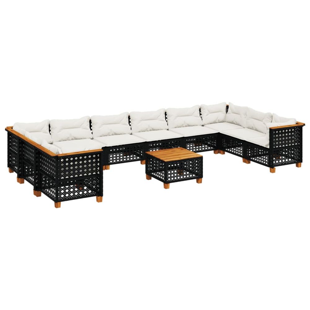Salon de jardin 11 pcs avec coussins noir résine tressée
