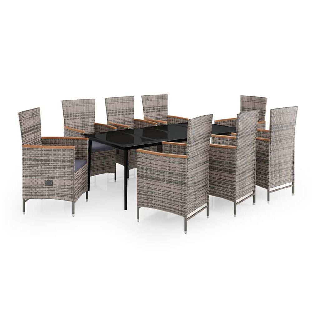 Ensemble à manger de jardin avec coussins 9 pcs gris