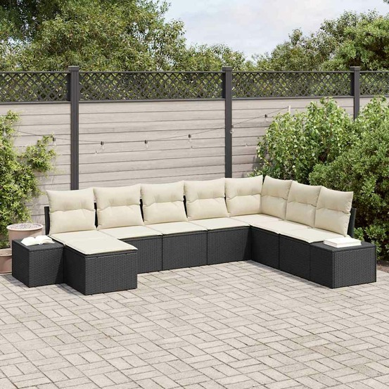Ensemble de canapé de jardin 8 pcs noir et crème polyrotin