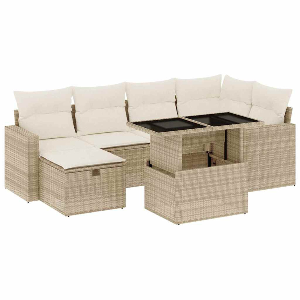 Salon de jardin avec coussins 7 pcs beige résine tressée
