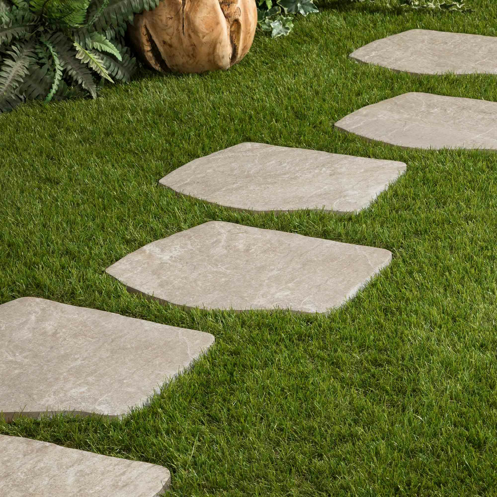 Pas japonais irrégulier grès cérame effet pierre beige 42x36x2 cm (lot de 5) - ro'ma nature