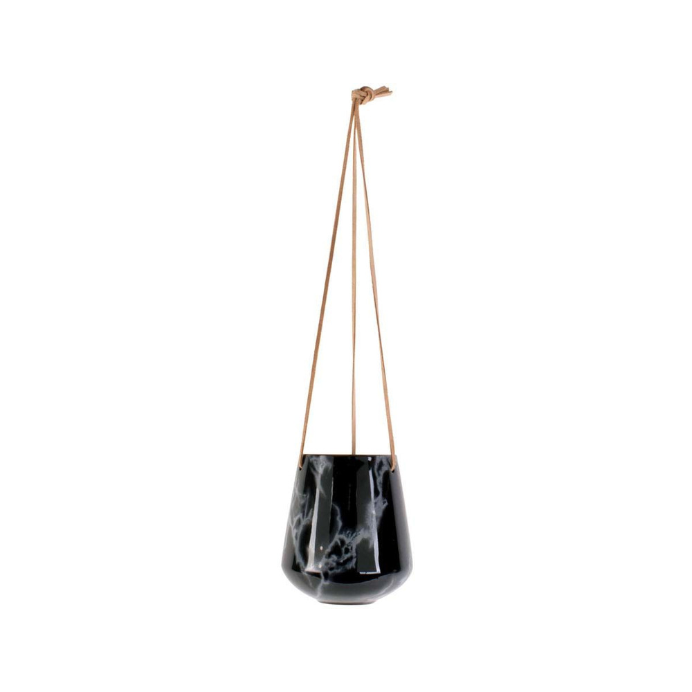 Jardinière suspendue en céramique marbrée 13.5 x 15 cm noir
