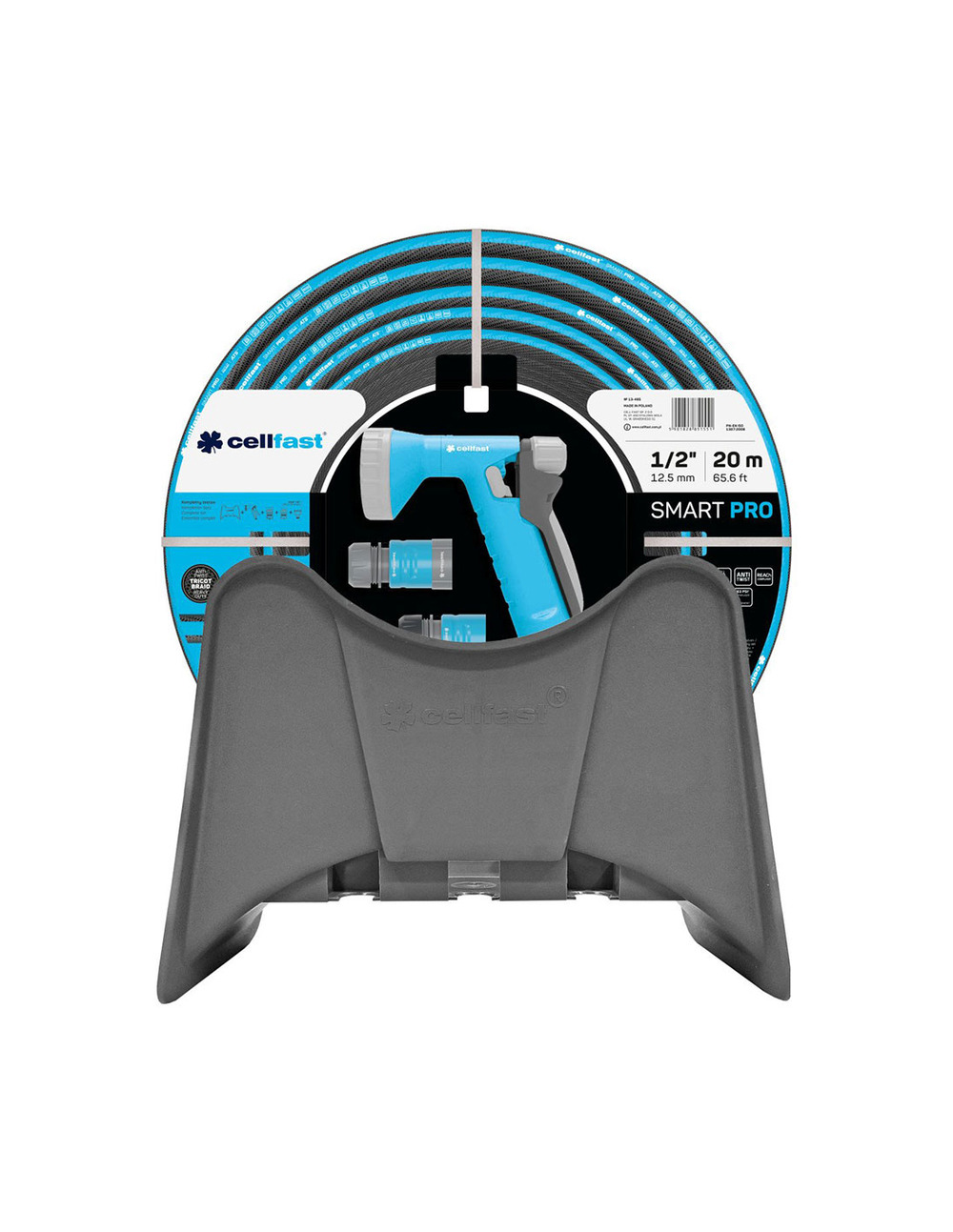 Jeu de tuyaux d'irrigation smart pro ats de 12,5 mm x 20 m, support mural et connecteurs cellfast