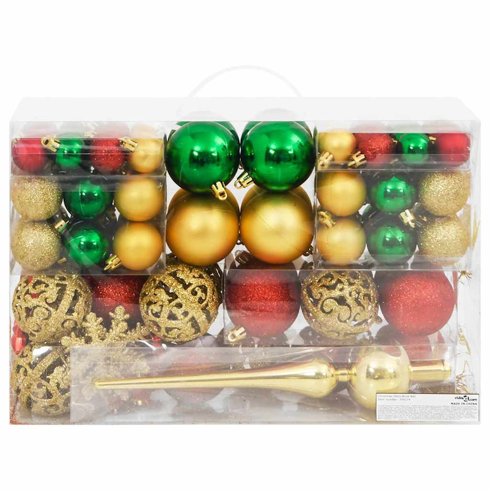Ensemble de boules de noël 112 pcs rouge vert doré polystyrène