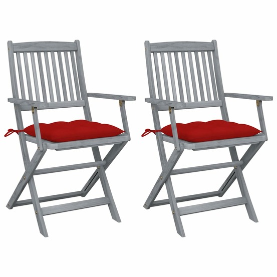 Chaises pliables d'extérieur lot de 2 et coussins bois d'acacia