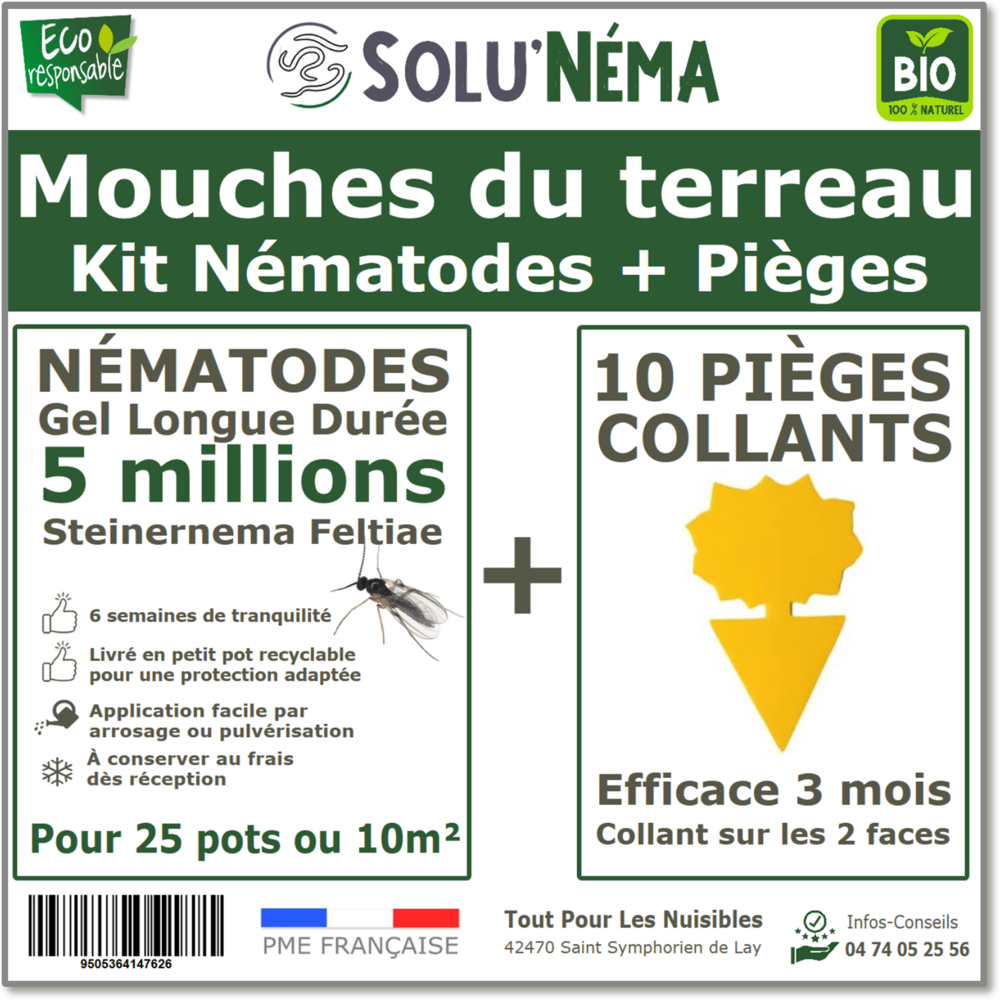 Solunéma - Kit 5m mouche du terreau à base de nématodes(sf)+10 pièges