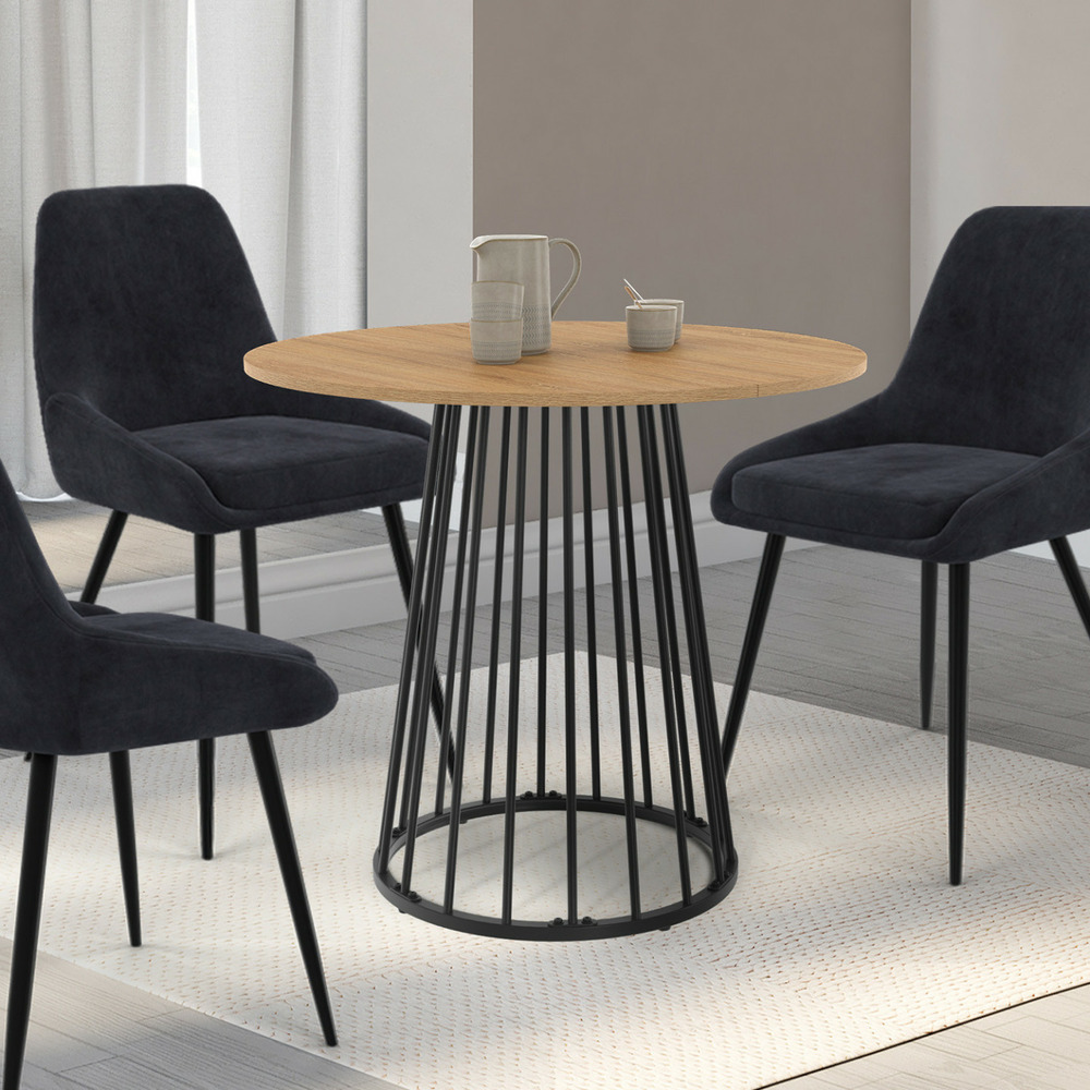 Table à manger ronde yuna 4 personnes plateau bois et pied filaire en métal noir 80 cm