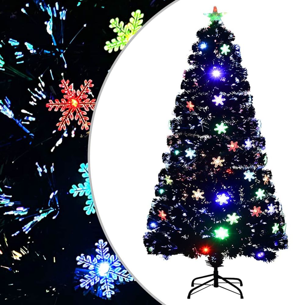 Sapin de noël et flocons de neige led noir 120 cm fibre optique