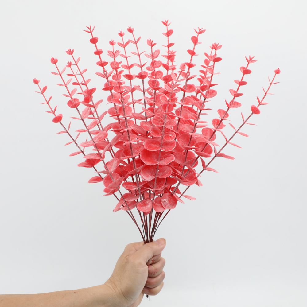 Feuilles d'eucalyptus artificielles rouge*24