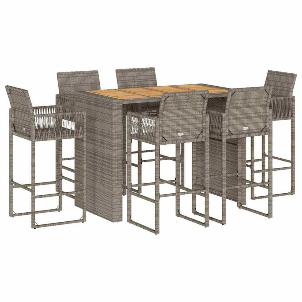 Ensemble de bar de jardin 7 pcs sans coussins gris poly rotin