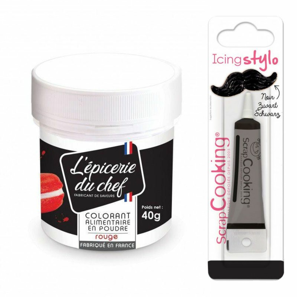 Colorant alimentaire en poudre rouge 40 g + stylo glaçage noir