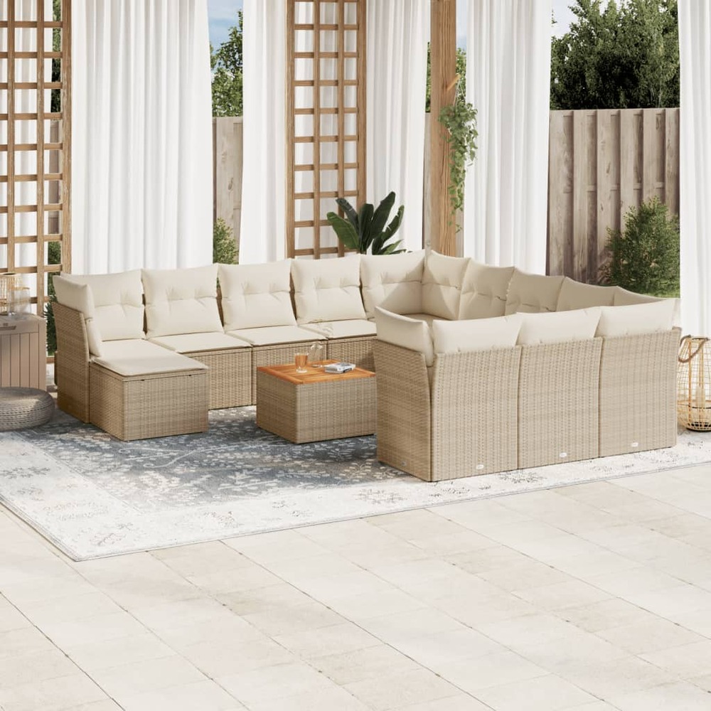 Salon de jardin avec coussins 13 pcs beige résine tressée