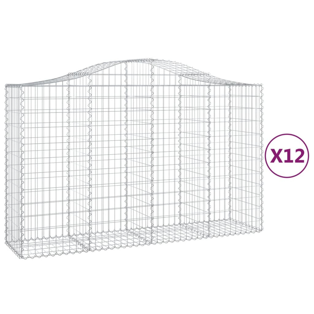 Paniers à gabions arqués 12 pcs 200x50x120/140 cm fer galvanisé