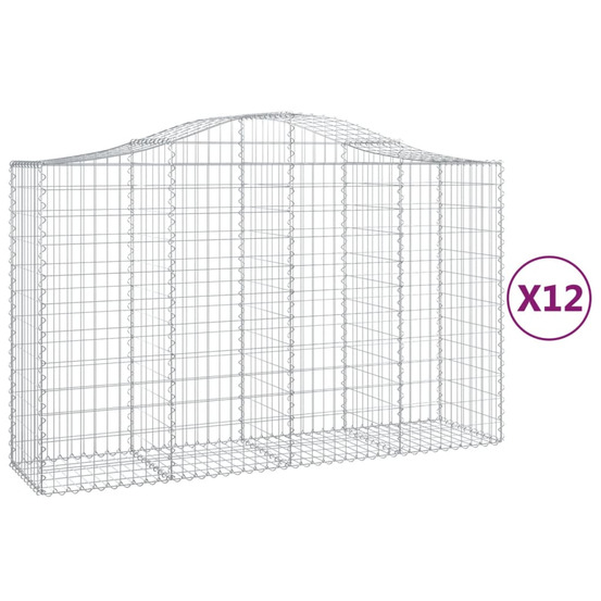 Paniers à gabions arqués 12 pcs 200x50x120/140 cm fer galvanisé