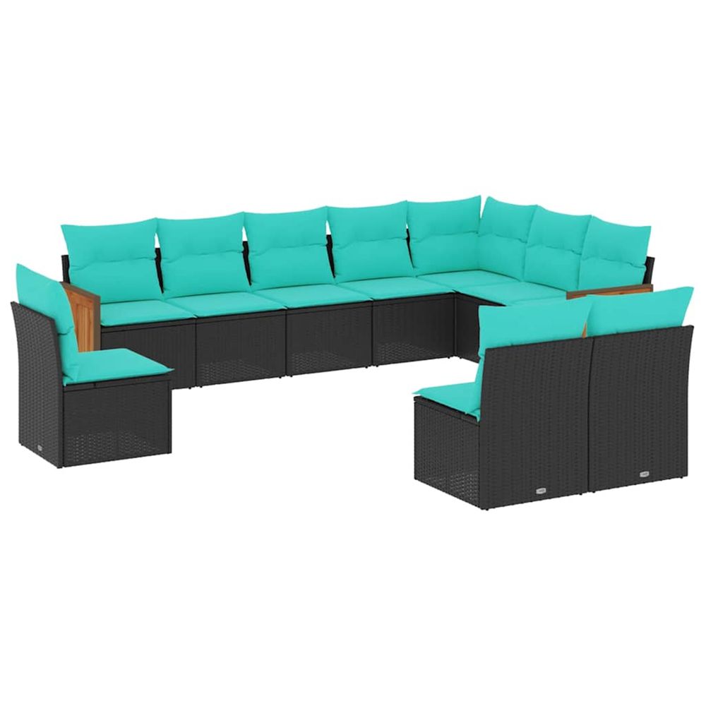 Salon de jardin 10 pcs avec coussins noir résine tressée
