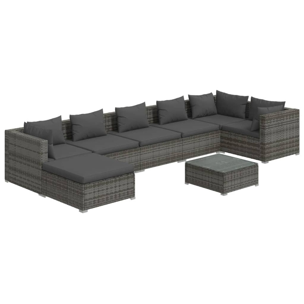 Salon de jardin meuble d'extérieur ensemble de mobilier 8 pièces avec coussins résine tressée gris