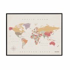 Carte du monde en liège – carte boisée aquarelle tropicale / 90 x 60 cm / cadre noir