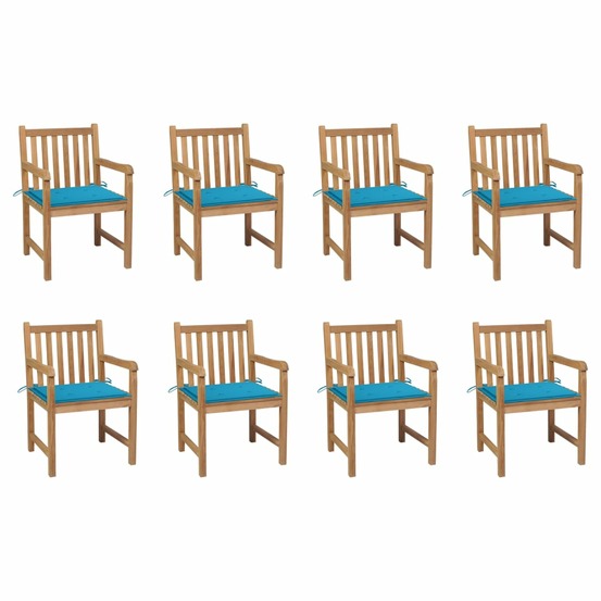 Chaises de jardin lot de 8 avec coussins bleu bois teck massif