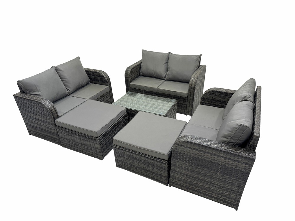 8 places ensemble de meubles de jardin canapés de terrasse fauteuil avec table en verre trempé 2 grand tabourets gris foncé mixte