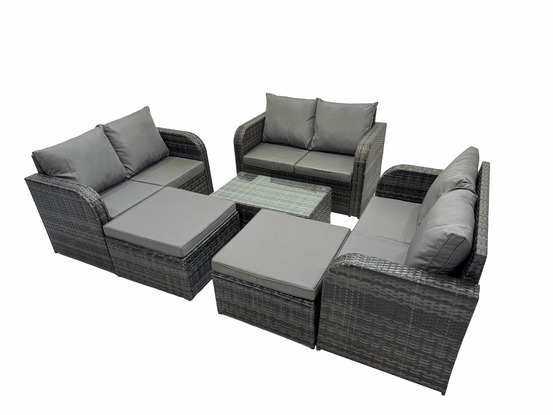 8 places ensemble de meubles de jardin canapés de terrasse fauteuil avec table en verre trempé 2 grand tabourets gris foncé mixte