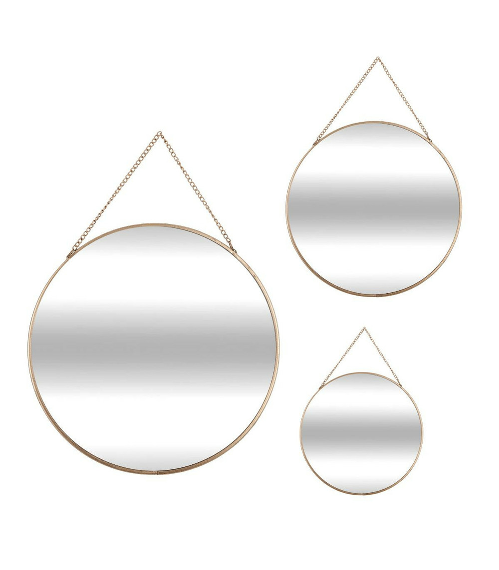 Lot de 3 miroirs à suspendre en métal doré